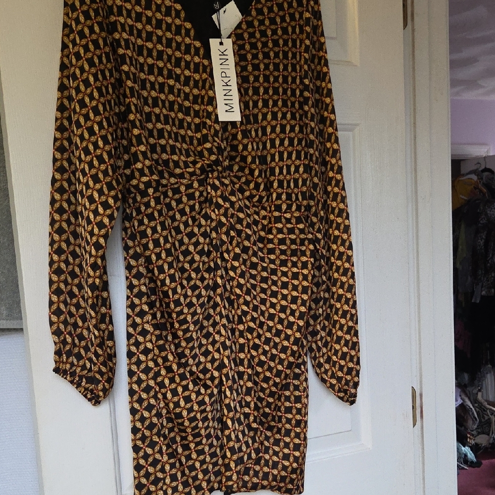 Valentina Mink Pink Black and Orange Patterned Dress